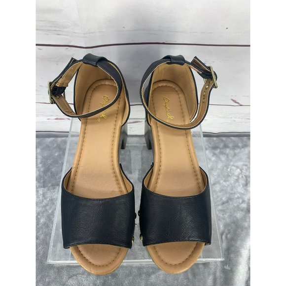 Qupid‎ Wedge Studded Black Size 7.5 Strappy sandals - Picture 3 of 10